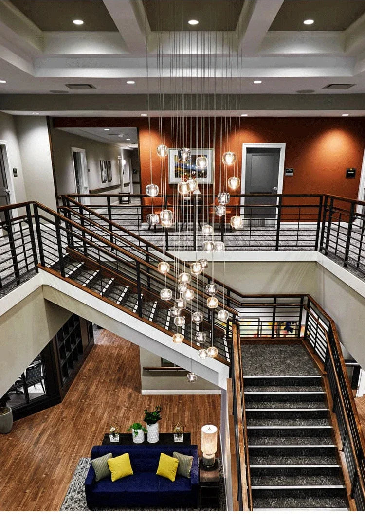 Luxury Led Staircase Chandelier Modern Home Decor Indoor Lighting Fixture Creative Amber/Smoky Grey/Clear Crystal Hanging Lamp