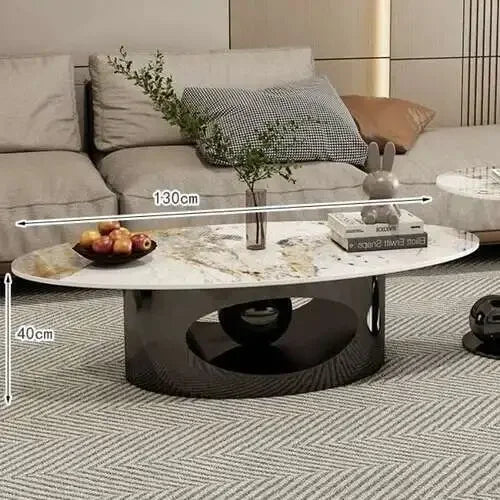 Modern Marble Effect Coffee Table - Nordic Oval Design