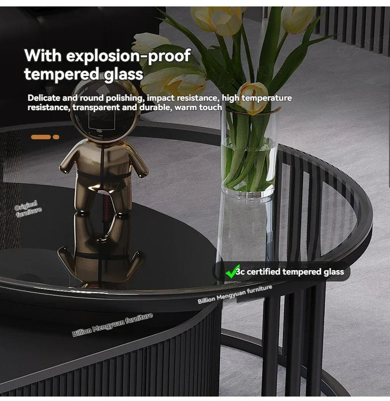 Oval Nesting Coffee Table Set of 2 - Marble Texture with Storage