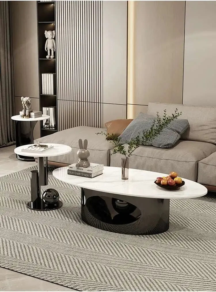 Modern Marble Effect Coffee Table - Nordic Oval Design