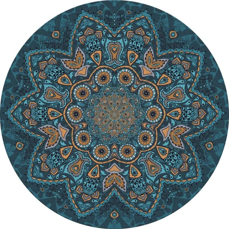 Mandala Round Area Rug - Non-Slip Dirt-Resistant Carpet for Living Room & Bedroom