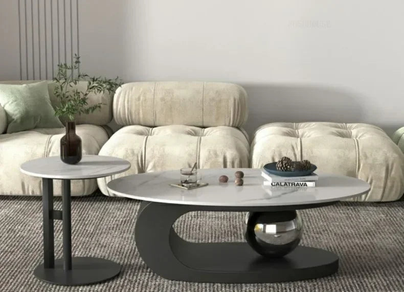 Bright Oval Coffee Table - Italian Rock Slab Design