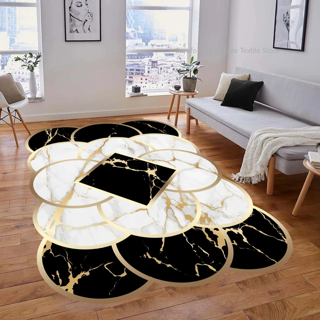 Luxury Gold Geometric Area Rug - Non-Slip Washable Carpet for Living Room & Bedroom