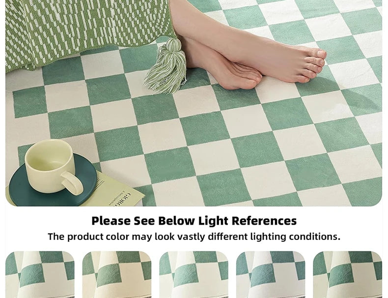 Black & White Checkered Rug - Non-Slip Living Room Carpet