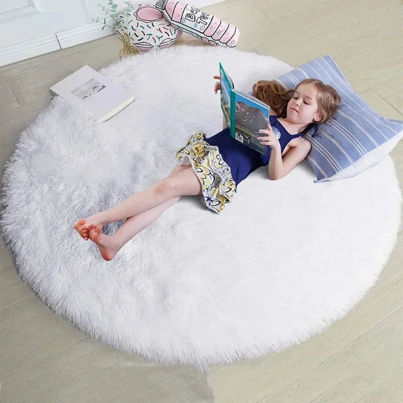 Super Soft Round Plush Rug - Fluffy Area Carpet for Living Room & Bedroom