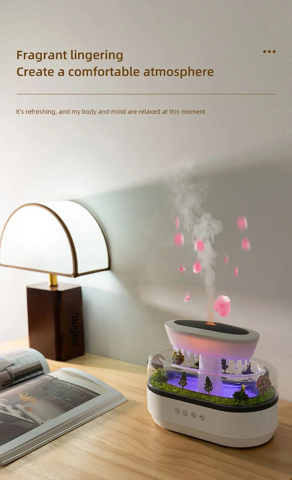 Raindrop Aroma Diffuser with LED Light & White Noise