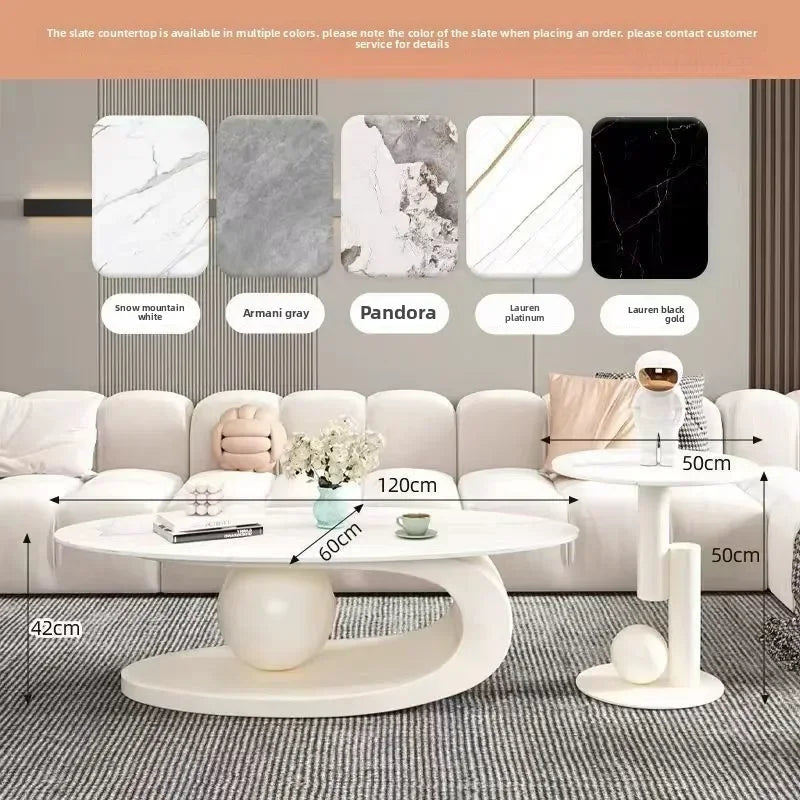 Bright Oval Coffee Table - Italian Rock Slab Design