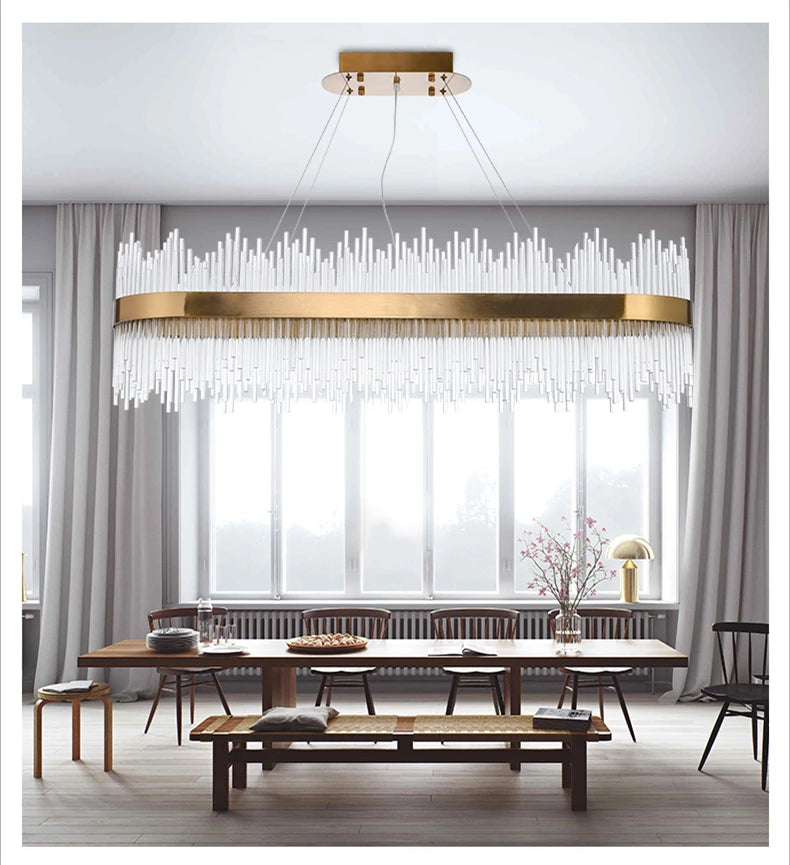 Modern Luxury Drawing Room Glass Led Chandelier Dining Room Led Dimmable Pendant Lamp Lustre Gold Metal Lamp Fixtures Lamparas