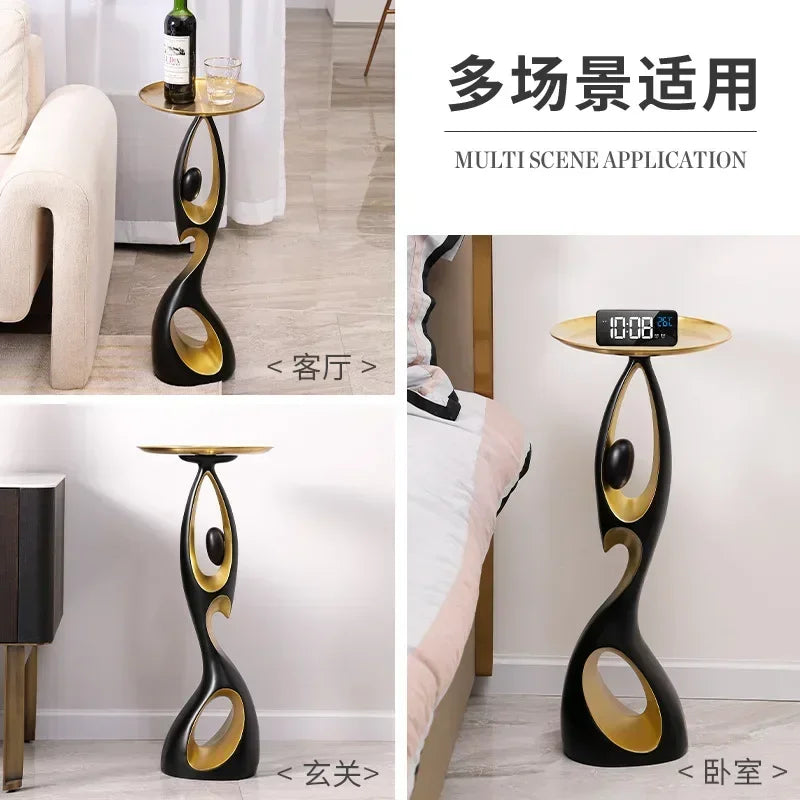 Luxury Abstract Gold-Accented Side Coffee Table Tall  Floor-to-ceiling Mental Ornaments, Living Room End Table New Home Gifts