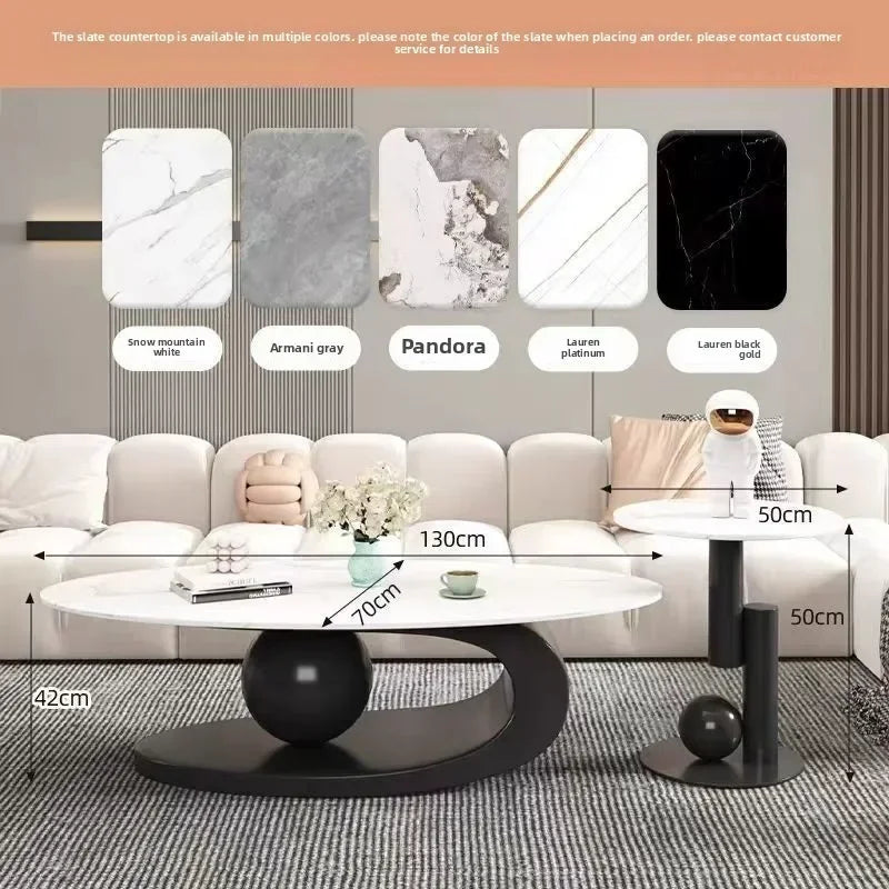 Bright Oval Coffee Table - Italian Rock Slab Design