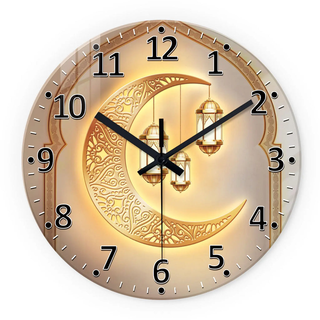 Luxury Golden Moon Wall Clock - Silent Quartz with Tempered Glass (12-16 Inch)