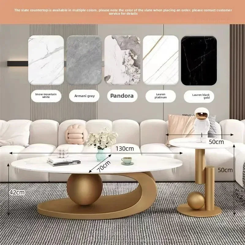 Bright Oval Coffee Table - Italian Rock Slab Design