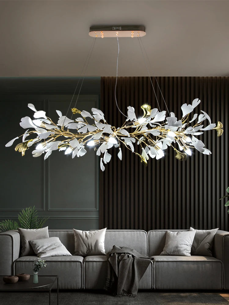 Artpad Modern Ginkgo Leaf Chandeliers for Dining room Ceiling Leaves Pendant Chandelier for Living Room Bedroom Kitchen Island