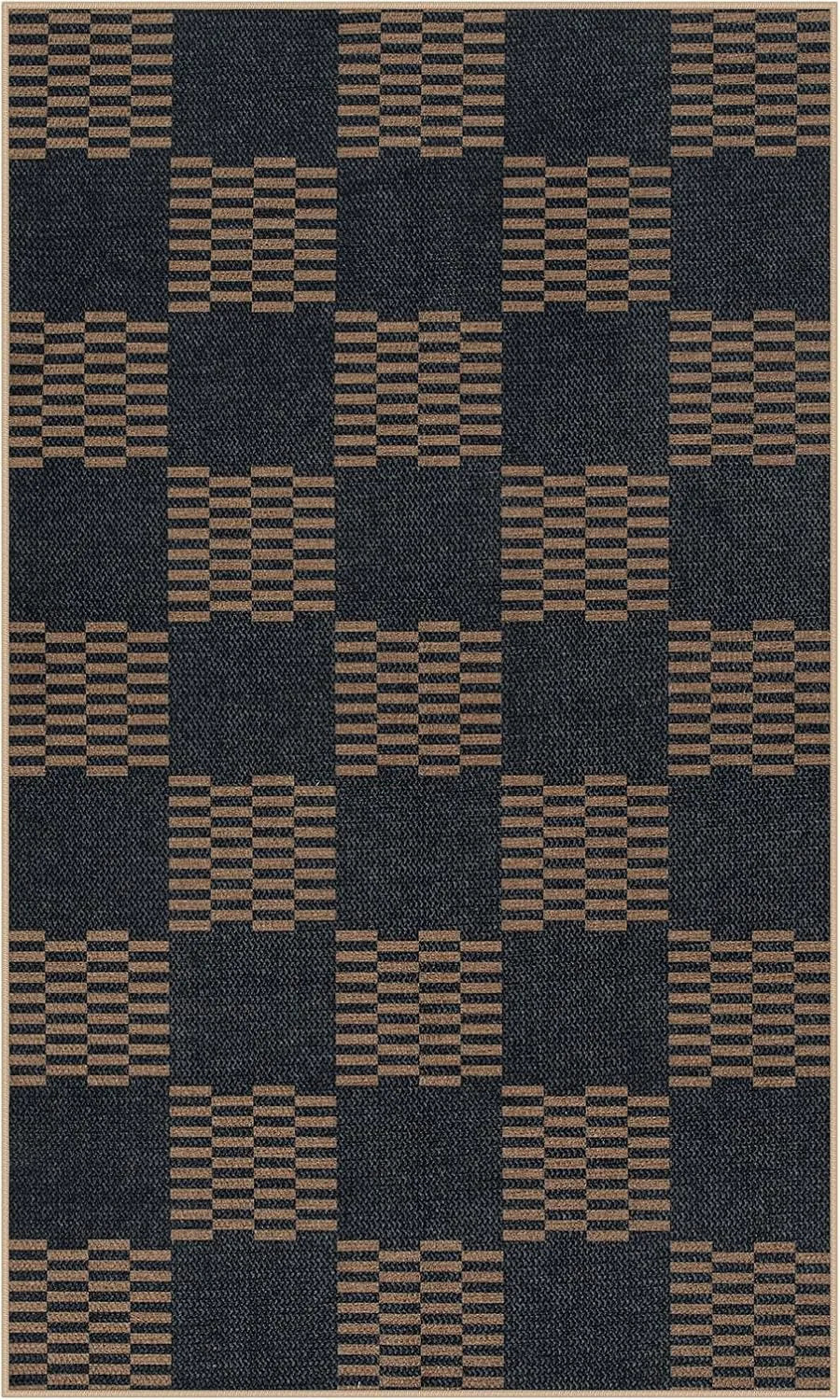 Black & White Checkered Rug - Non-Slip Living Room Carpet