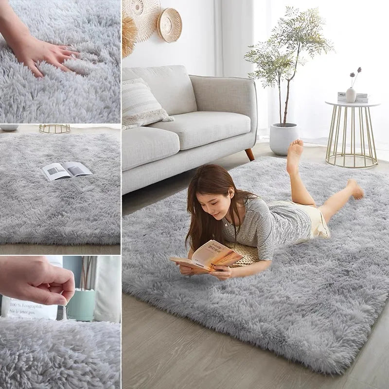 Dyed Plush Fluffy Rug - Soft Anti-Slip Carpet for Living Room & Kids Room