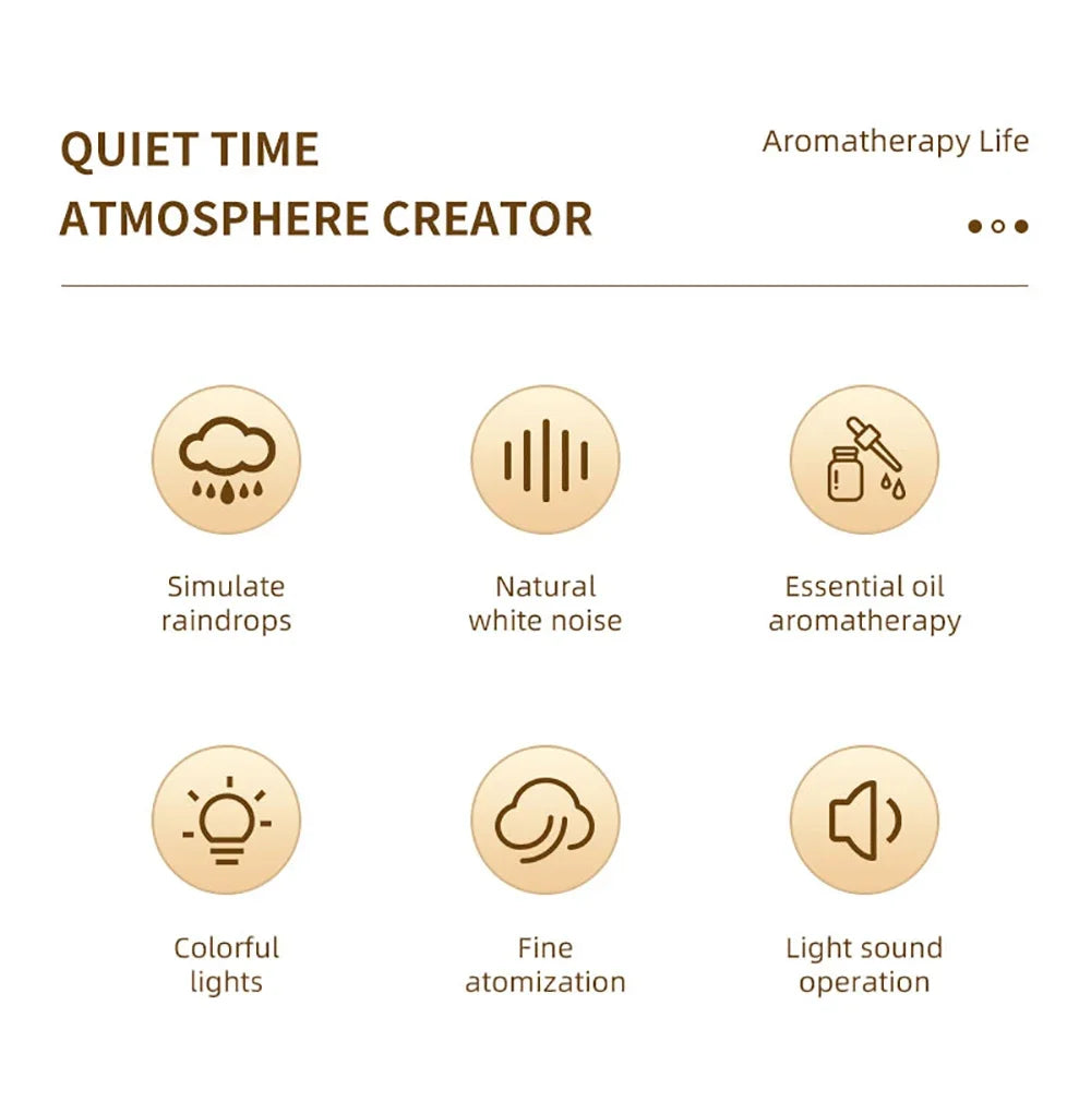 New Aroma Humidifier Raindrop Air Humidifier Colorful Atmosphere Light White Noise Music Essemtial Home Oil Fragrance Diffuser