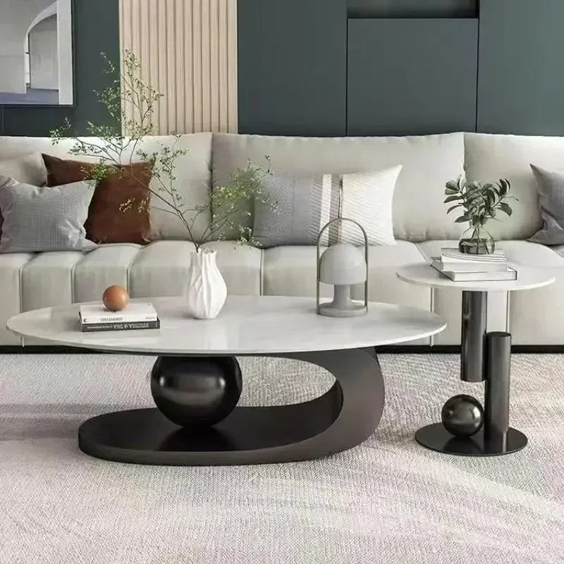 Bright Oval Coffee Table - Italian Rock Slab Design