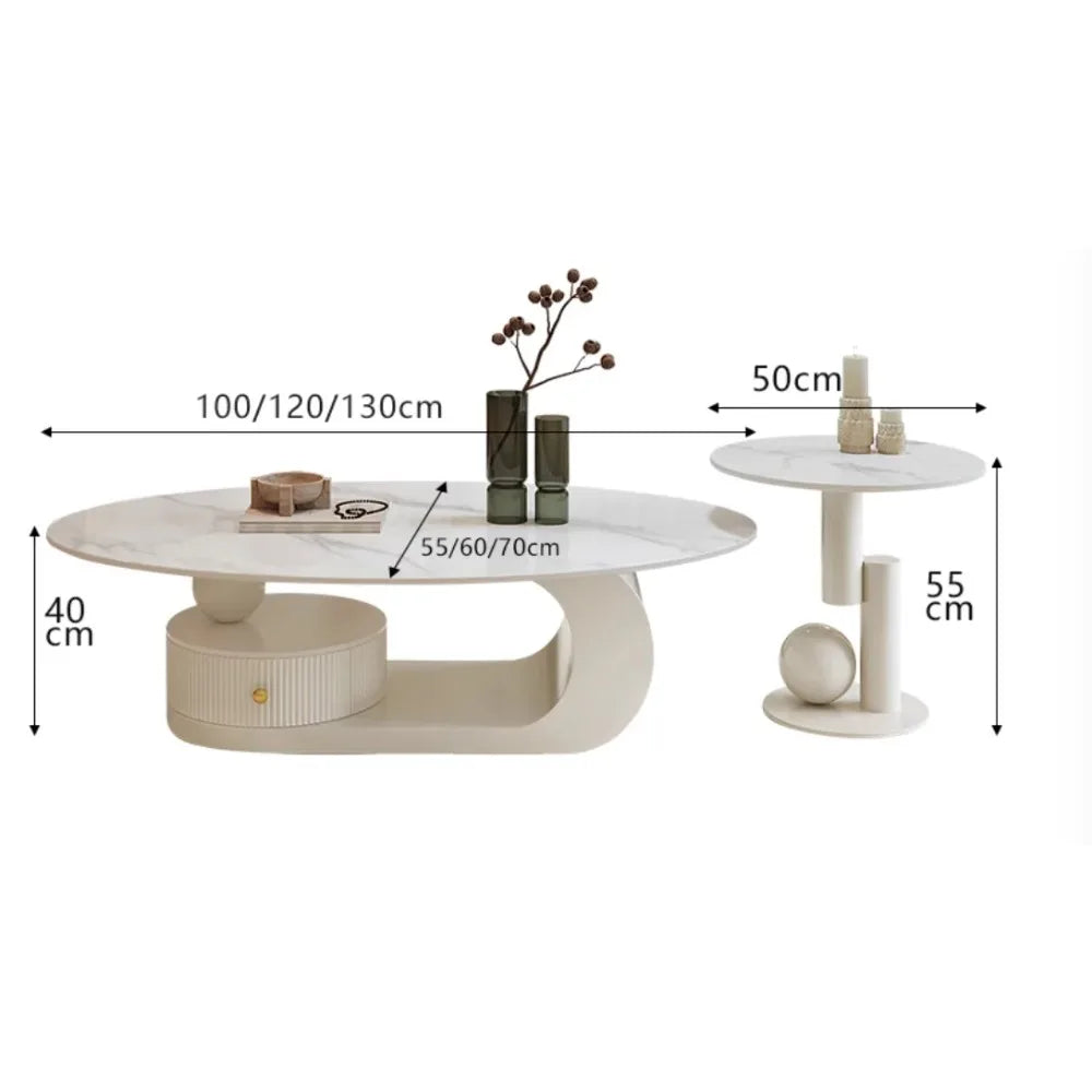 Cream Style Oval Coffee Table - Minimalist Rock Plate Design