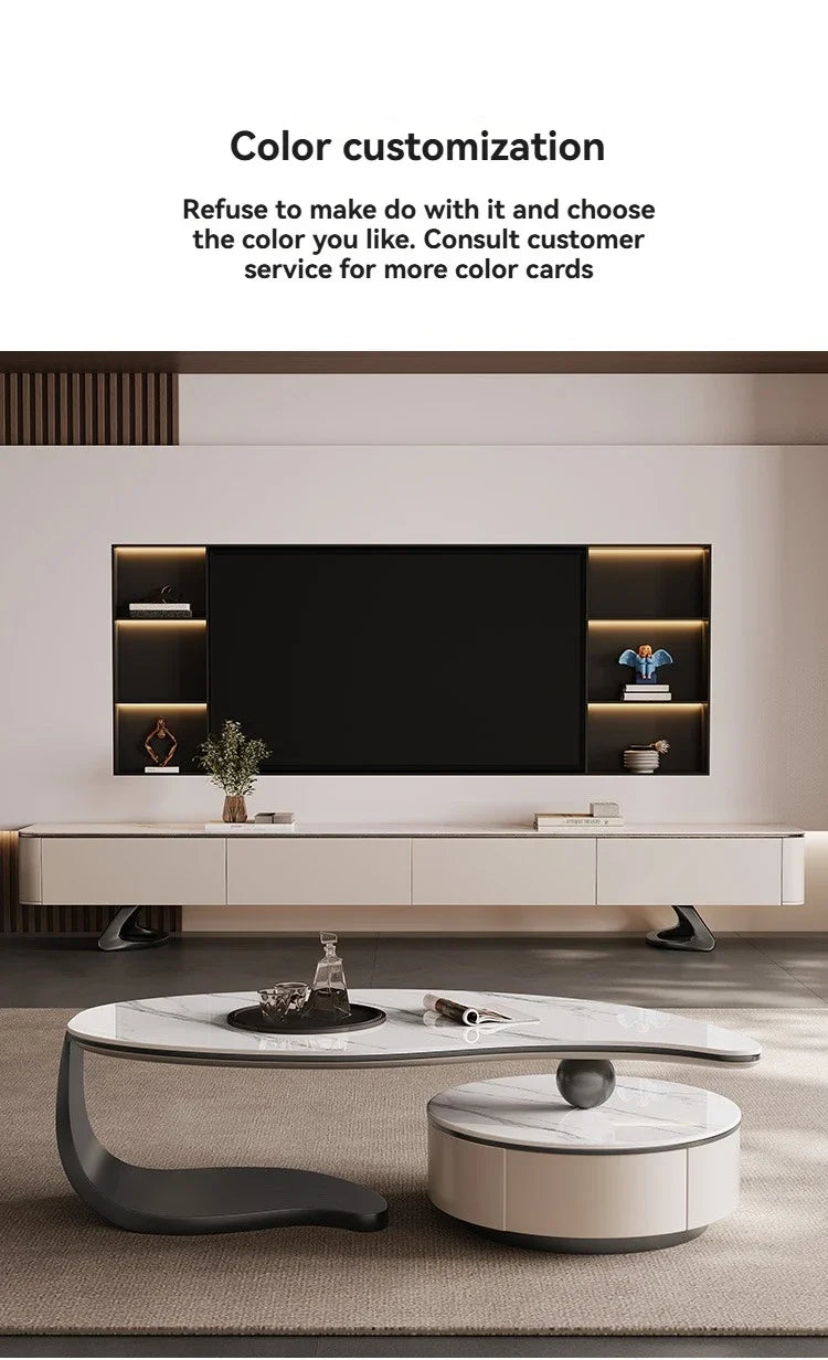 Modern Coffee Table With 2 Storage Drawers For Living Room Faux Marble Leaf Shape Coffee End Tables With Sturdy Metal Base