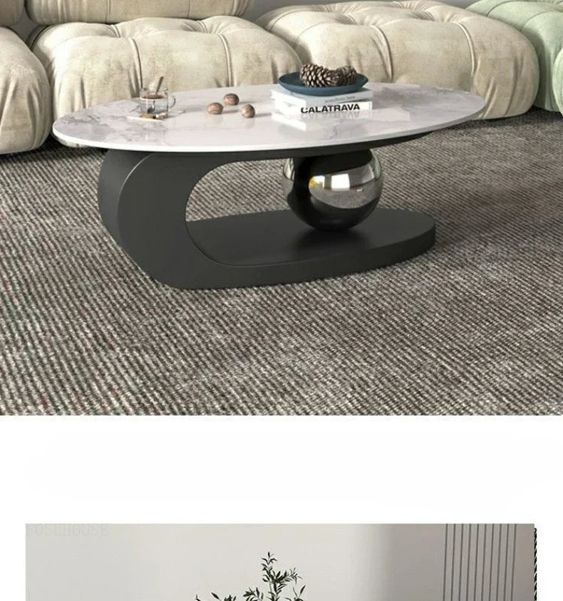 Bright Oval Coffee Table - Italian Rock Slab Design