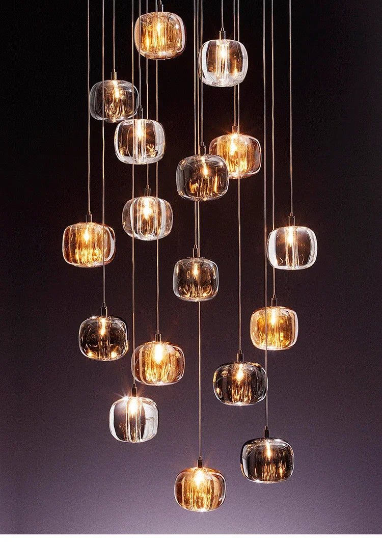 Luxury Led Staircase Chandelier Modern Home Decor Indoor Lighting Fixture Creative Amber/Smoky Grey/Clear Crystal Hanging Lamp