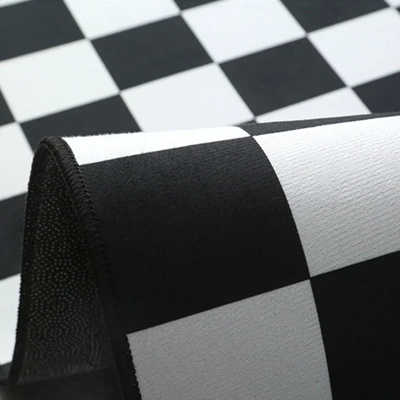 Black & White Checkered Rug - Non-Slip Living Room Carpet