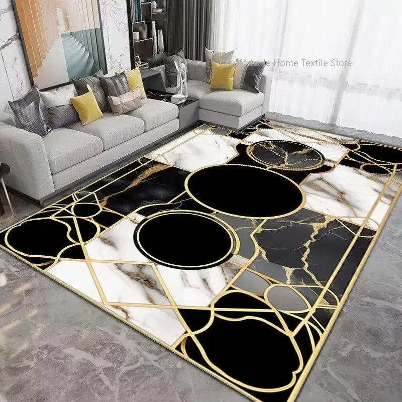 Luxury Gold Geometric Area Rug - Non-Slip Washable Carpet for Living Room & Bedroom