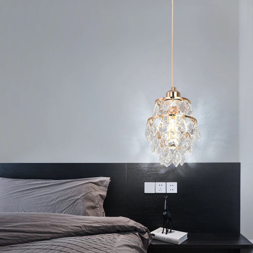Crystal K9 Chandelier Lamp Living Bedroom Indoor Hanging Lighting Fixtures Modern Gold Pendant Lights for Restaurant Cloakroom E