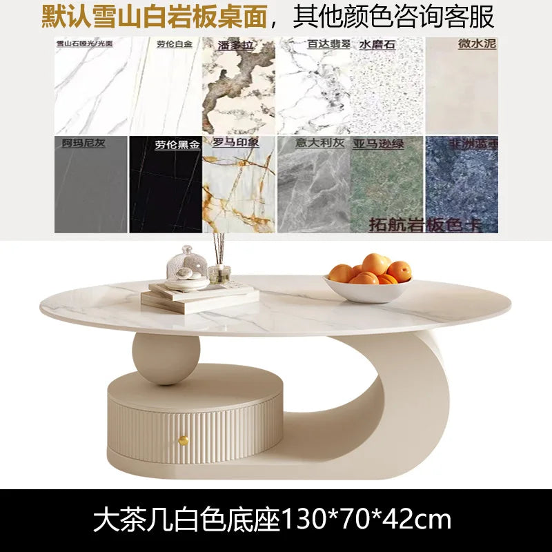Cream Style Oval Coffee Table - Minimalist Rock Plate Design