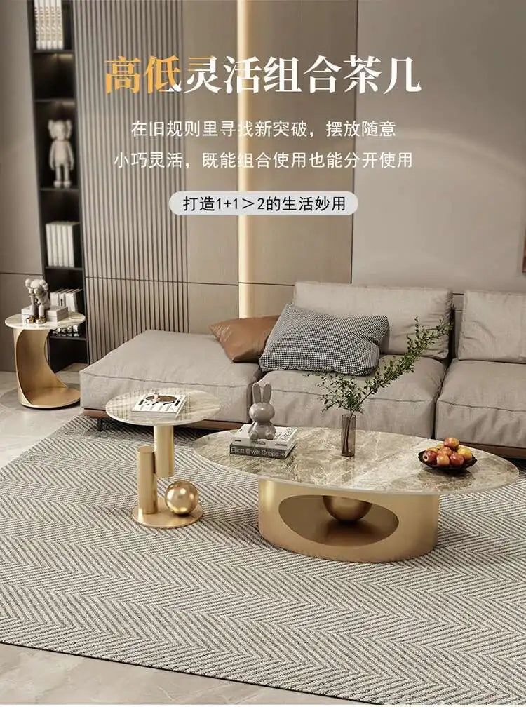 Modern Marble Effect Coffee Table - Nordic Oval Design