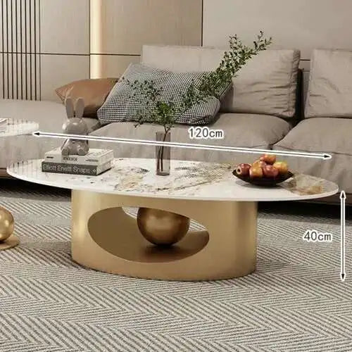 Modern Marble Effect Coffee Table - Nordic Oval Design
