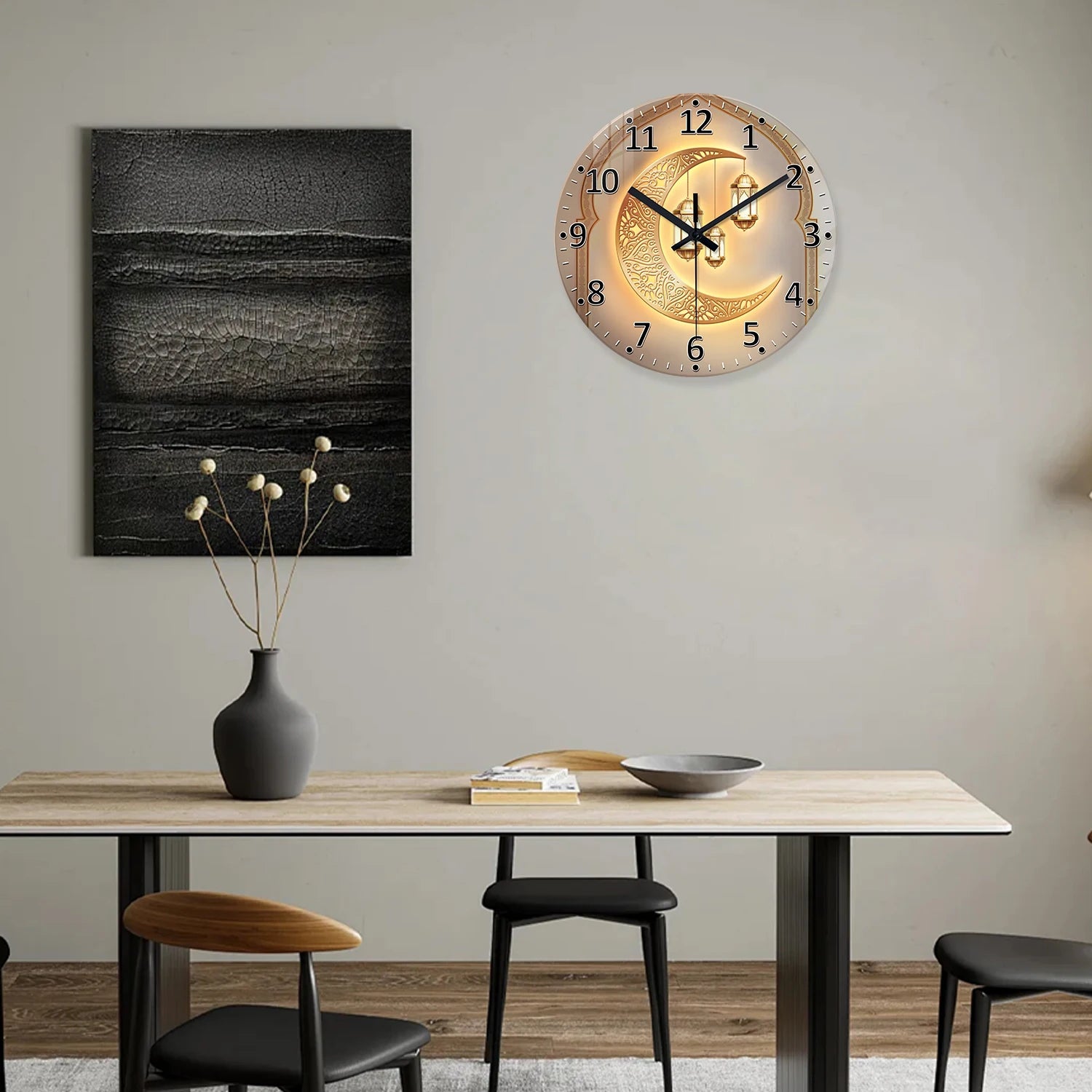 Luxury Golden Moon Wall Clock - Silent Quartz with Tempered Glass (12-16 Inch)