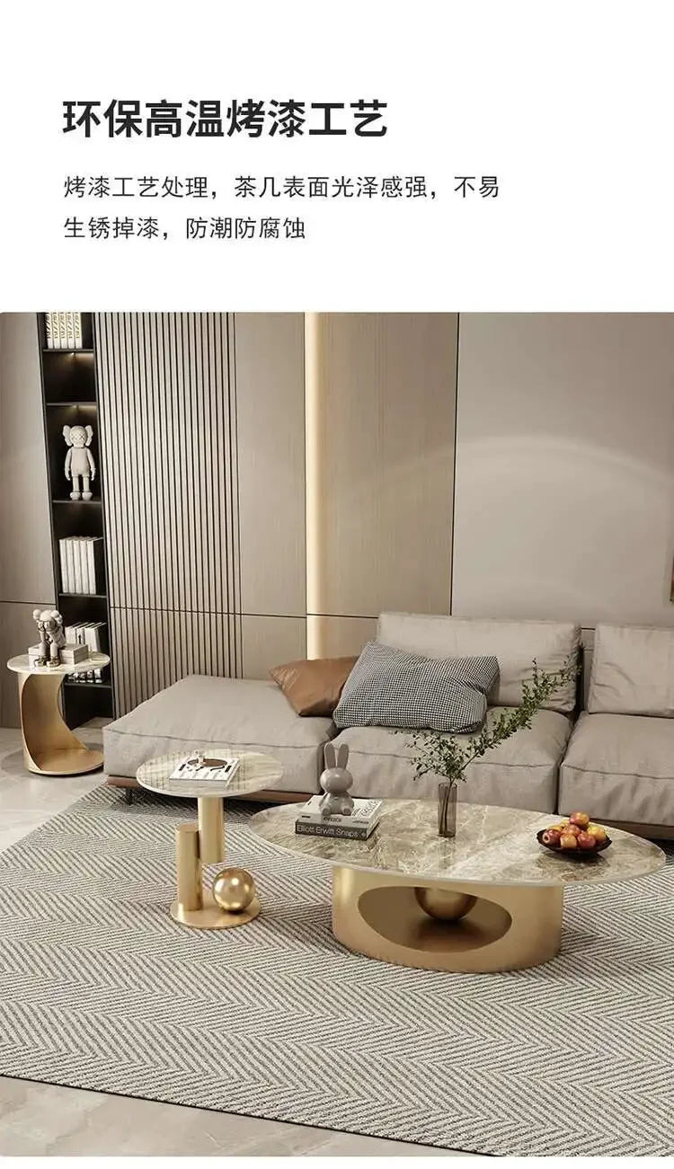 Modern Marble Effect Coffee Table - Nordic Oval Design