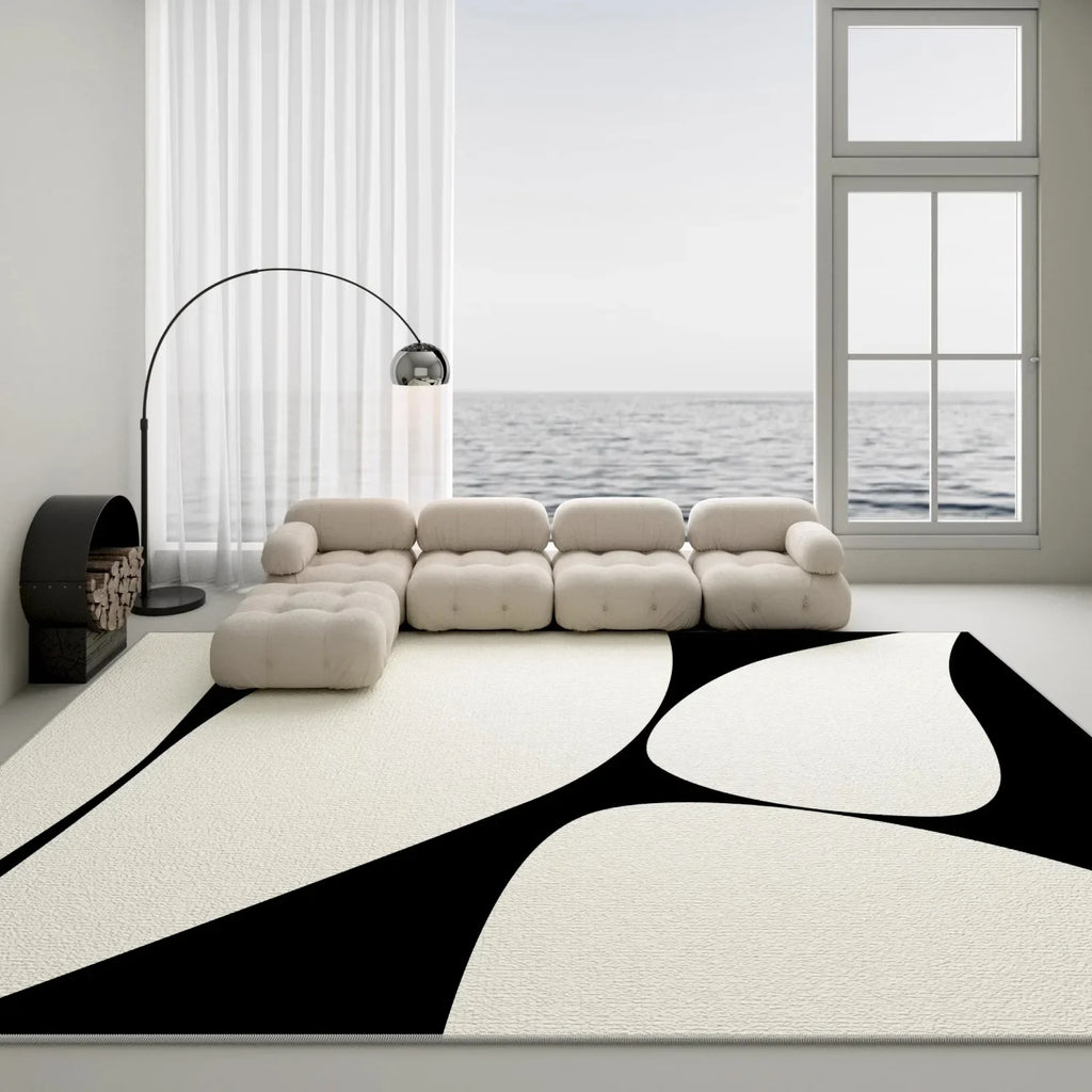 Minimalist Geometric Area Rug - Luxury Black & White Carpet for Living Room & Bedroom