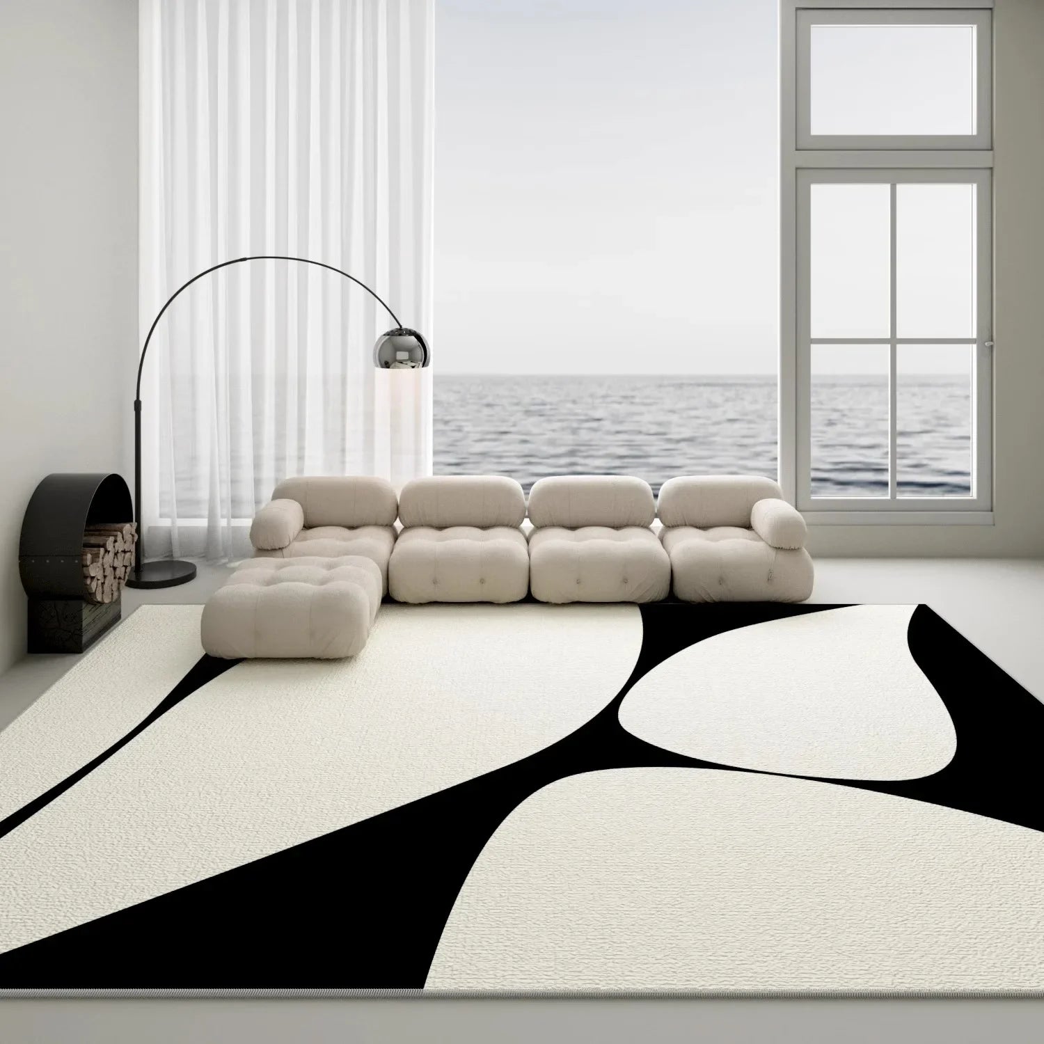 Minimalist Geometric Area Rug - Luxury Black & White Carpet for Living Room & Bedroom