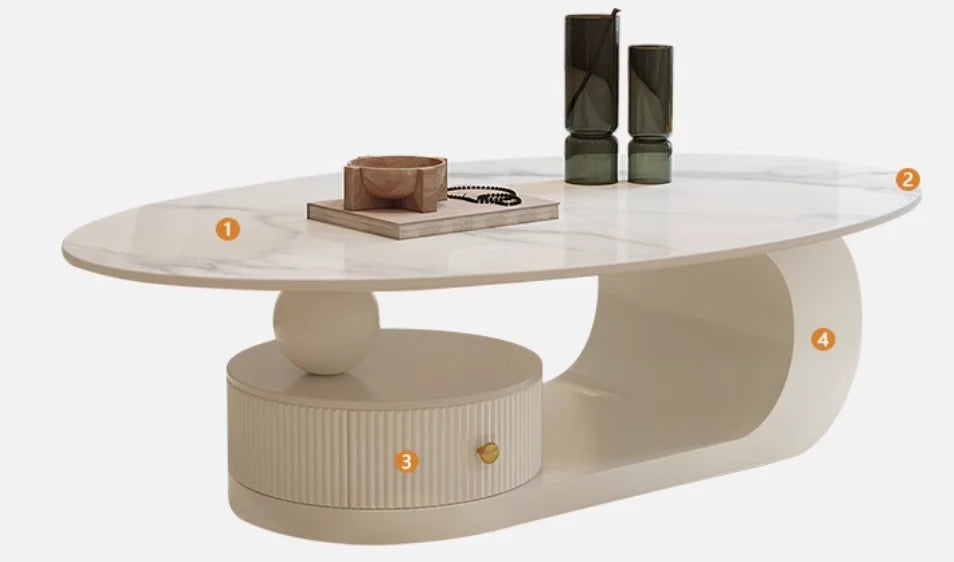 Cream Style Oval Coffee Table - Minimalist Rock Plate Design