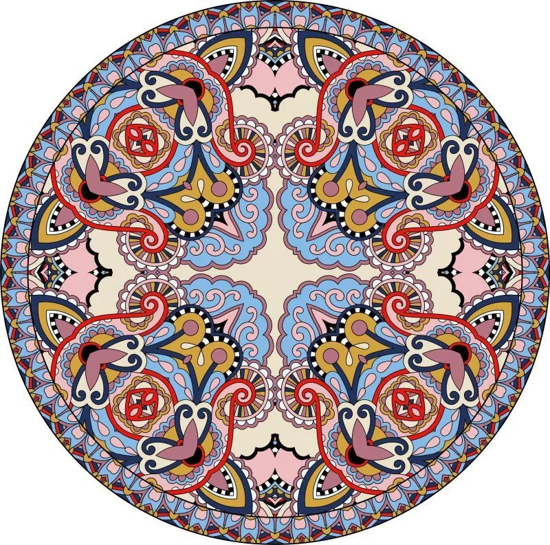 Mandala Round Area Rug - Non-Slip Dirt-Resistant Carpet for Living Room & Bedroom