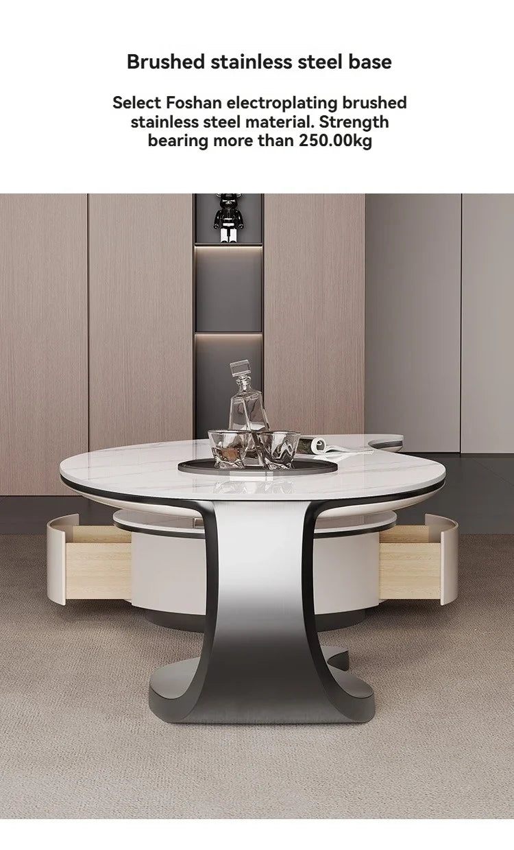 Modern Coffee Table With 2 Storage Drawers For Living Room Faux Marble Leaf Shape Coffee End Tables With Sturdy Metal Base