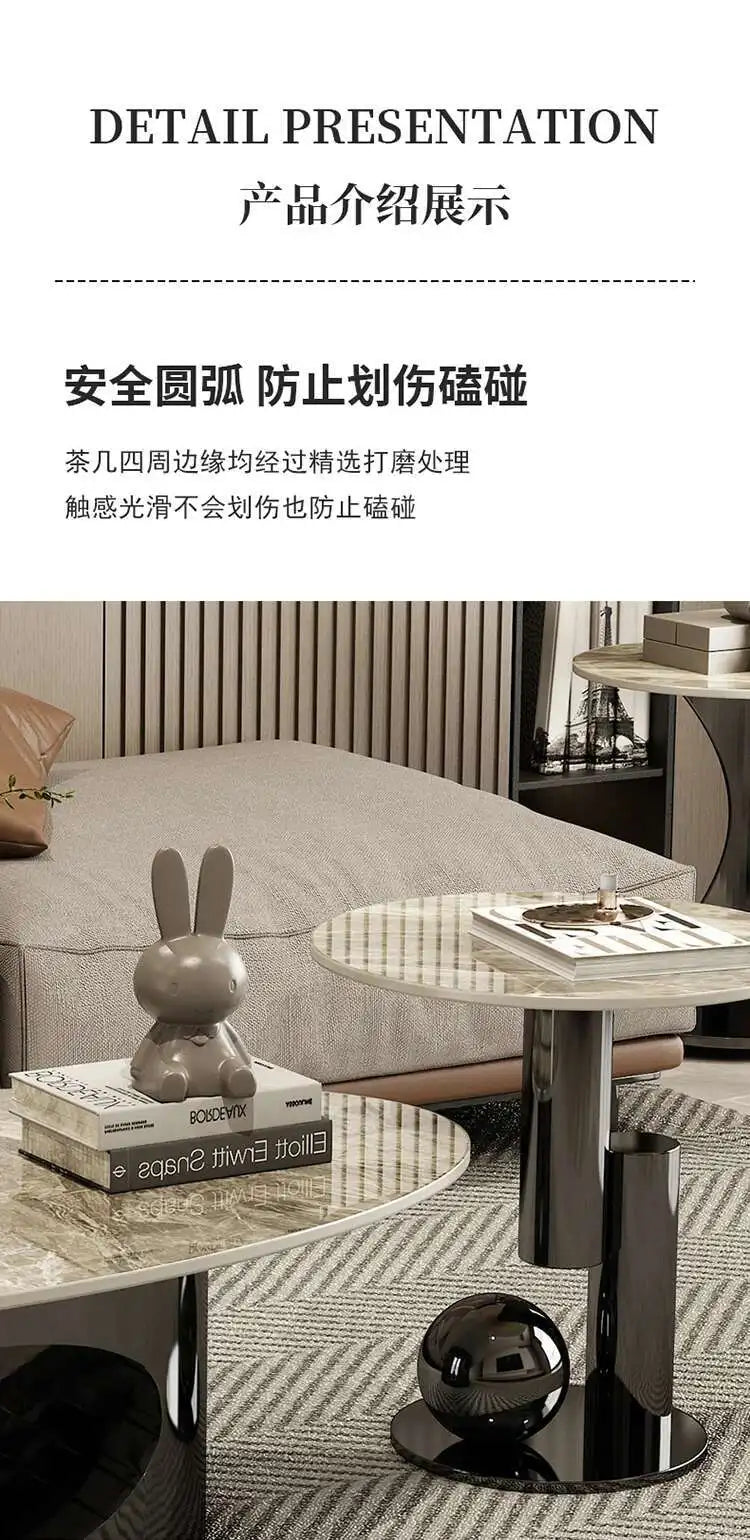 Modern Marble Effect Coffee Table - Nordic Oval Design