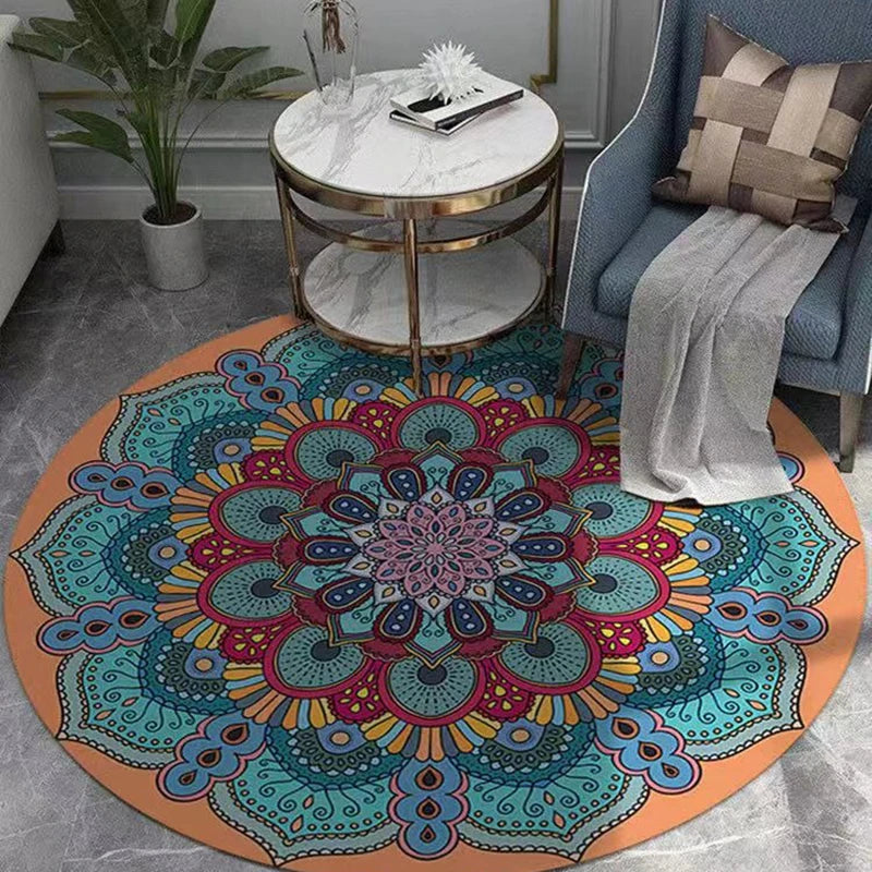 Mandala Round Area Rug - Non-Slip Dirt-Resistant Carpet for Living Room & Bedroom