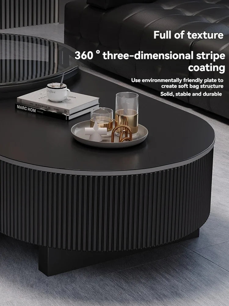 Oval Nesting Coffee Table Set of 2 - Marble Texture with Storage