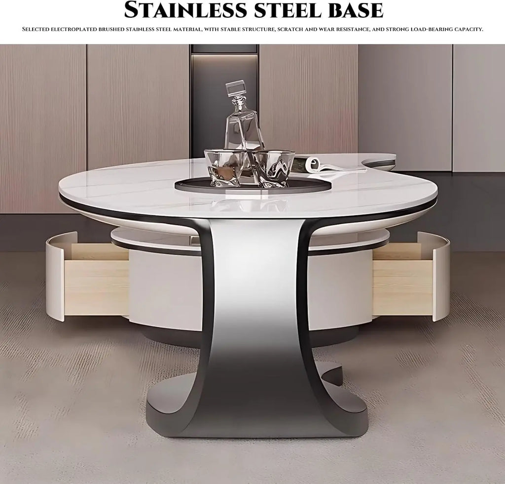 Modern Coffee Table With 2 Storage Drawers For Living Room Faux Marble Leaf Shape Coffee End Tables With Sturdy Metal Base