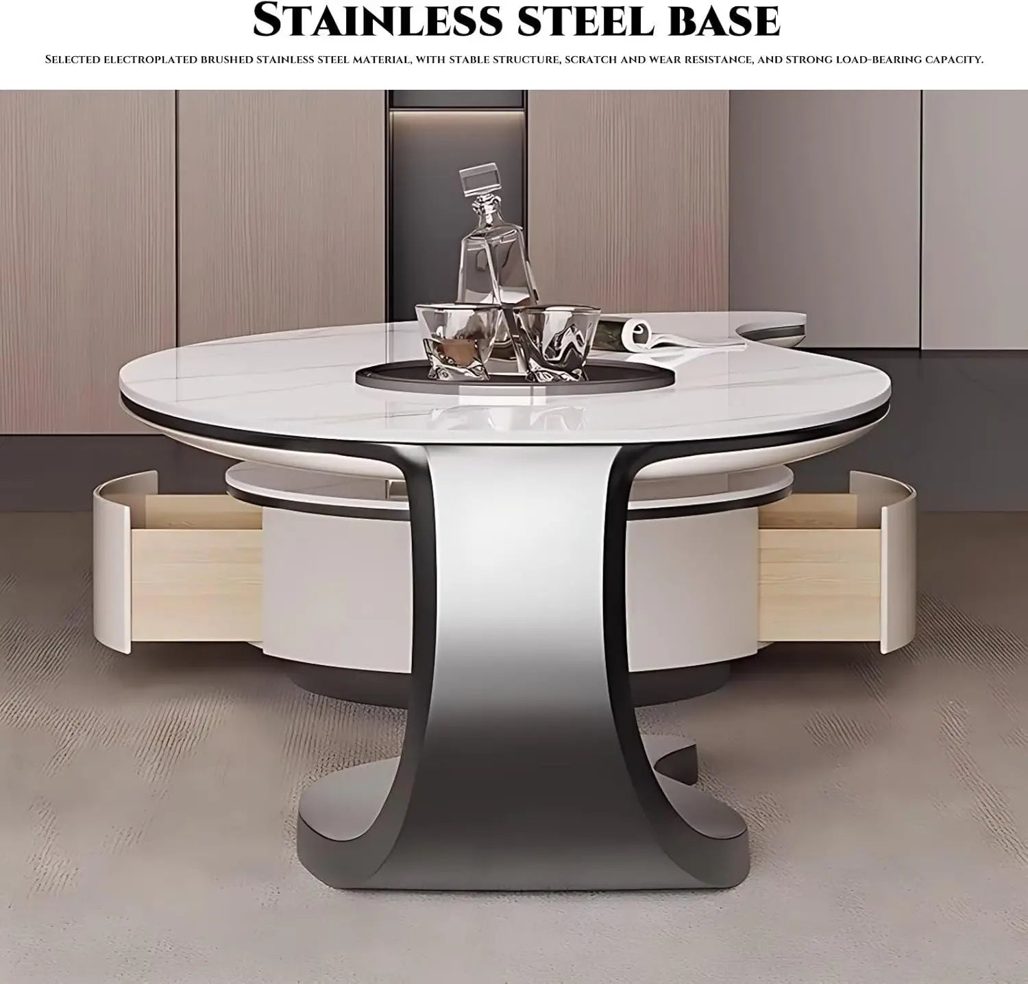 Modern Coffee Table With 2 Storage Drawers For Living Room Faux Marble Leaf Shape Coffee End Tables With Sturdy Metal Base