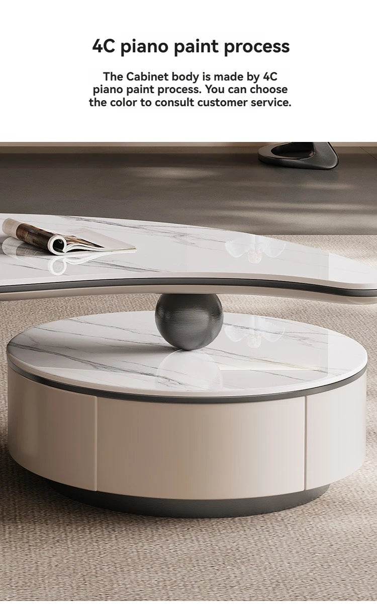 Modern Coffee Table With 2 Storage Drawers For Living Room Faux Marble Leaf Shape Coffee End Tables With Sturdy Metal Base