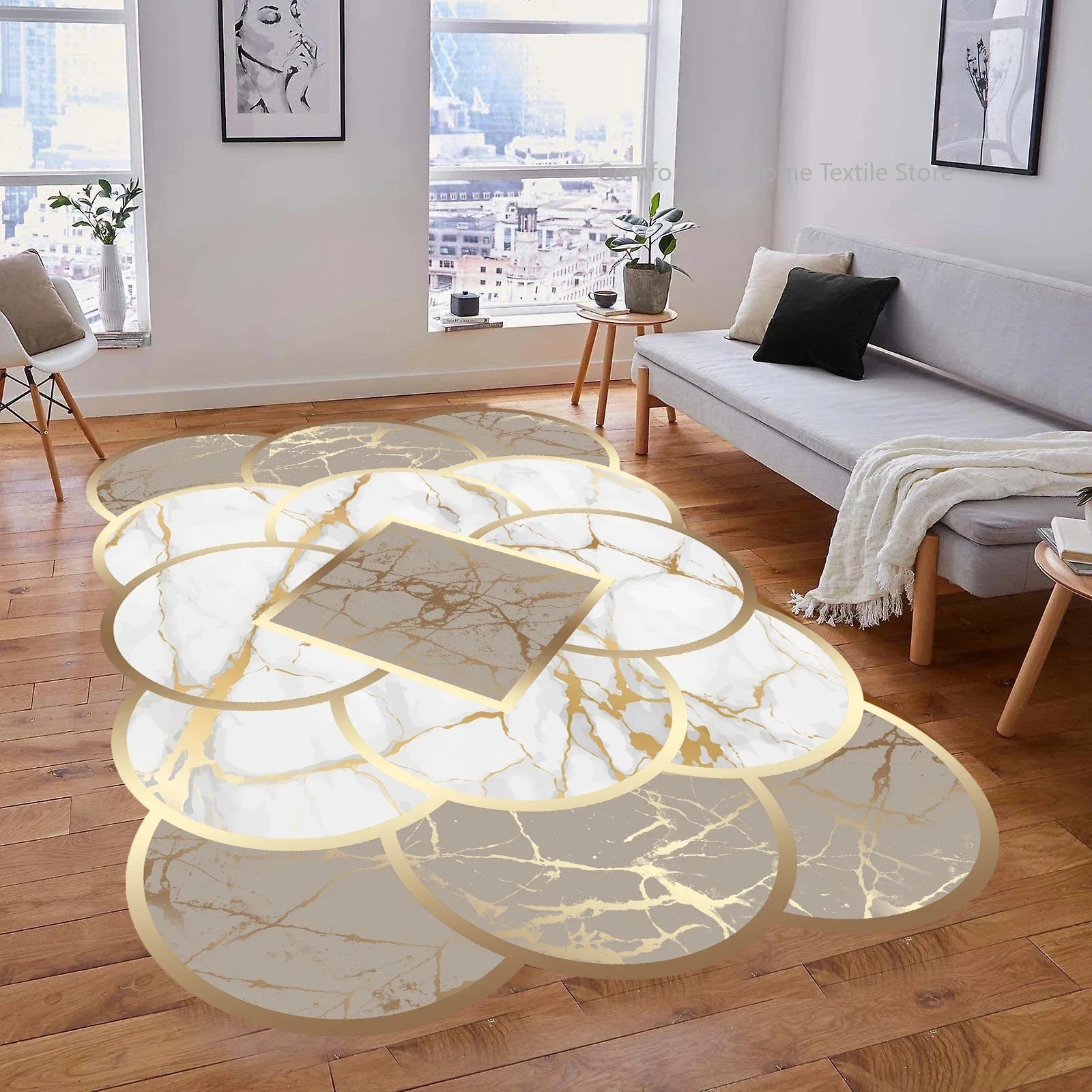 Luxury Gold Geometric Area Rug - Non-Slip Washable Carpet for Living Room & Bedroom
