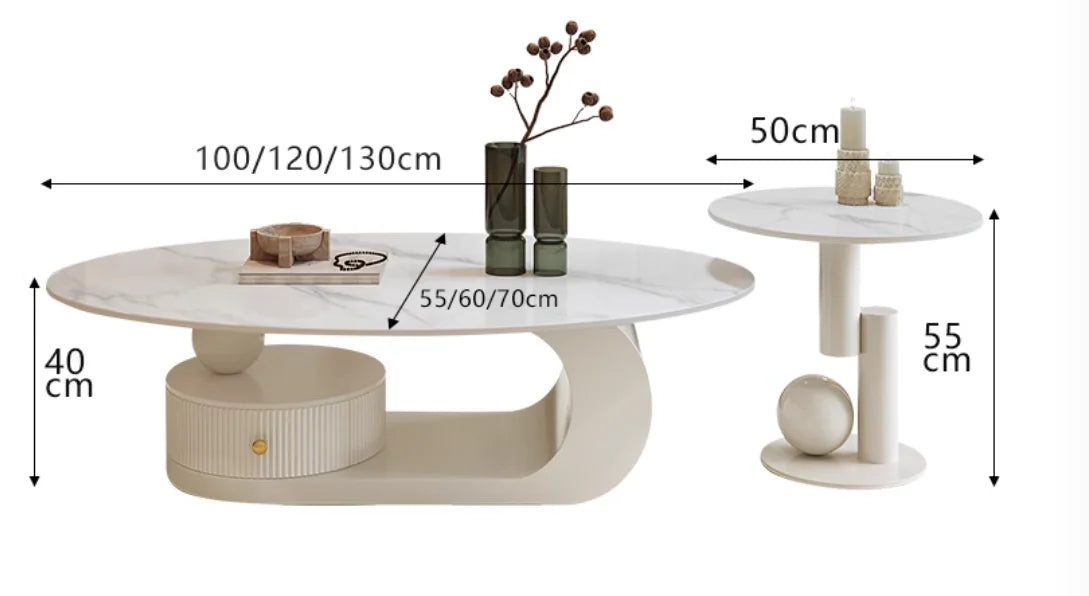 Cream Style Oval Coffee Table - Minimalist Rock Plate Design
