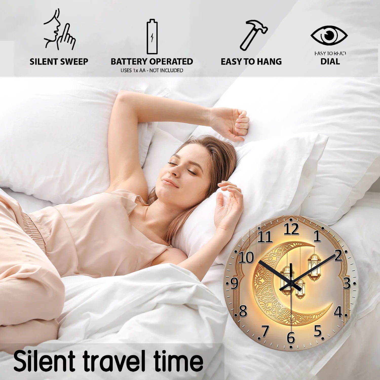 Luxury Golden Moon Wall Clock - Silent Quartz with Tempered Glass (12-16 Inch)
