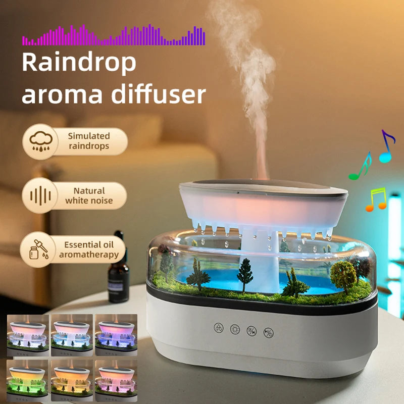 New Aroma Humidifier Raindrop Air Humidifier Colorful Atmosphere Light White Noise Music Essemtial Home Oil Fragrance Diffuser