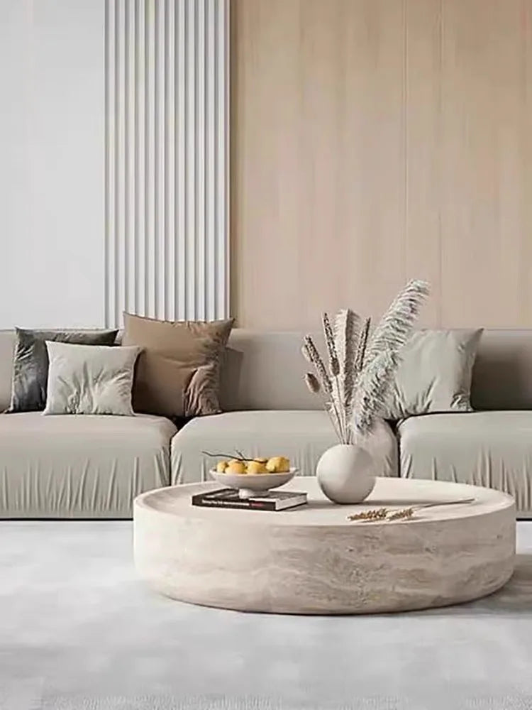 Japanese Industrial Round Coffee Table - Space-Saving Design