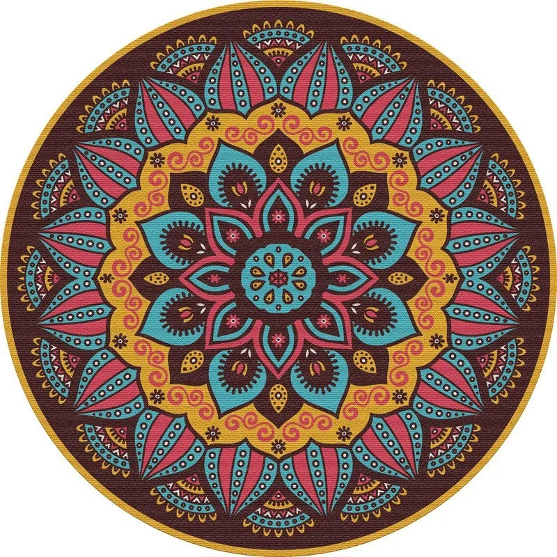 Mandala Round Area Rug - Non-Slip Dirt-Resistant Carpet for Living Room & Bedroom